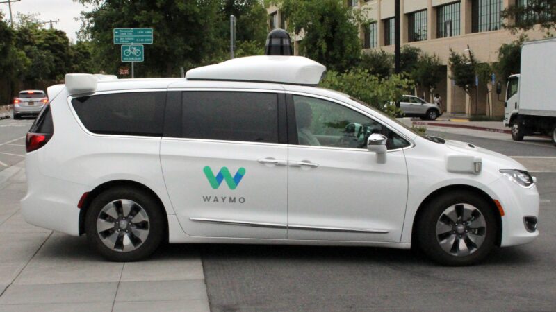 Waymo self-driving cars block a San Francisco dead-end street.