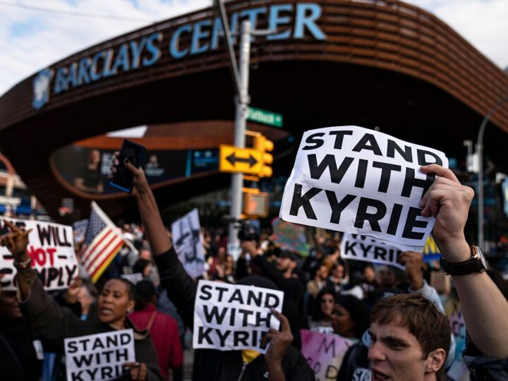 NBA and Covid-19 vaccinations: Anti-vaccine protesters rally in New York in support of Kyrie Irving