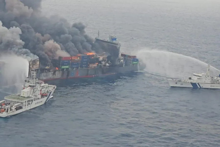 Singapore-Flagged Freighter Burns off Kerala, Four Crew Missing